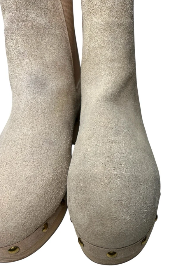 J. Crew Bronzed Clay Suede Chelsea Clog Boots DB336 Faux Fur Lined Size 8.5 - Image 4 of 4