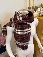 VTG Scottish Export House Red Tartan Plaid Scarf SOFT Wool Red Blue Black