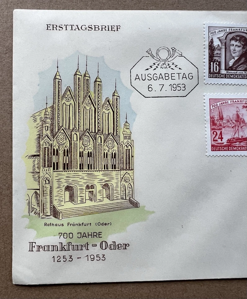 1953 DDR FDC Frankfurt an der Oder 700th Anniversary • Full 4 Stamp Set - Image 3 of 4