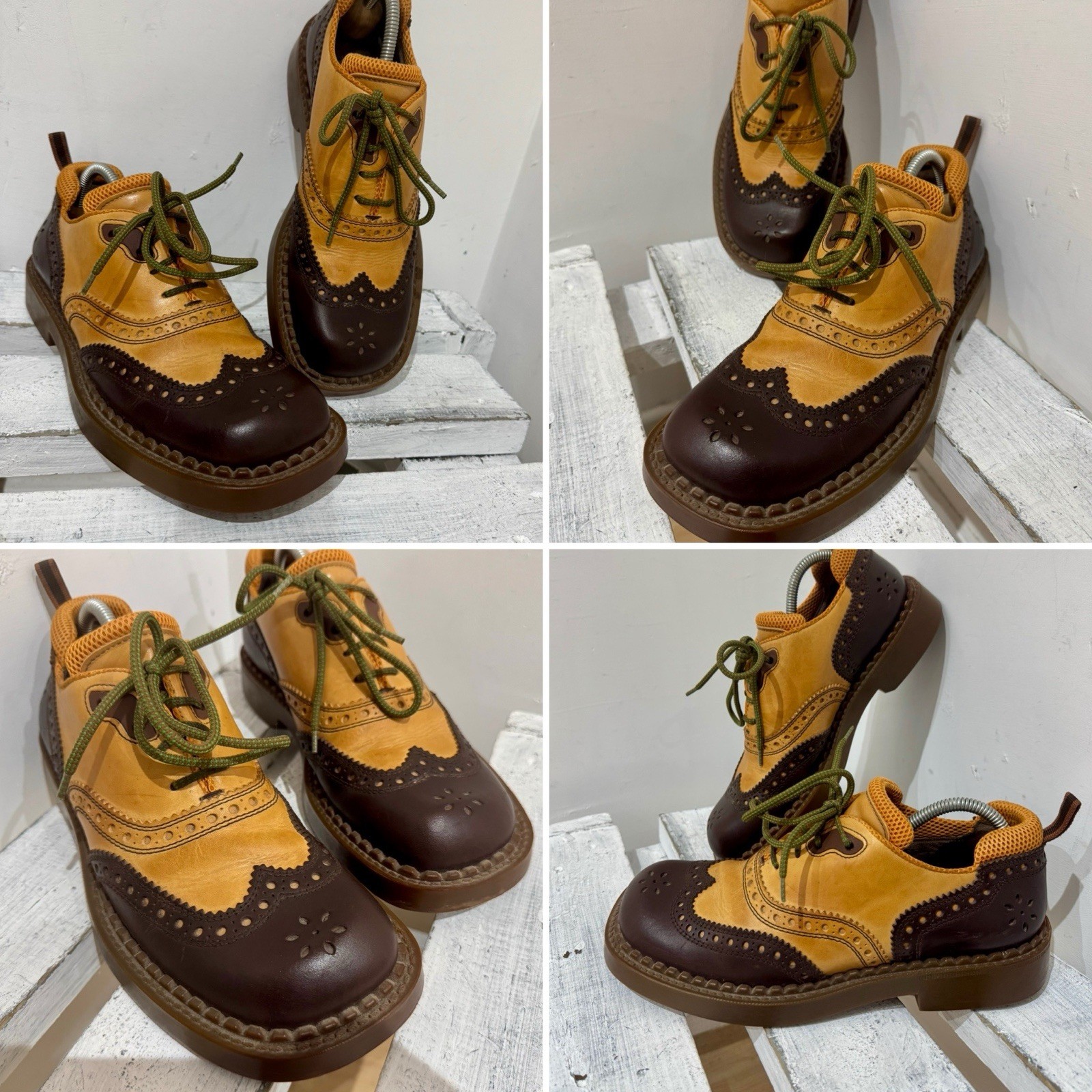 Rare Miu Miu Prada Vintage Retro Tan Brown Leather Punched Round Toe Shoes 41 42