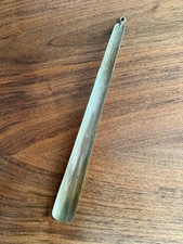 VINTAGE 16  SOLID BRASS FEATHER SHOEHORN   LONG HANDLE   MID-CENTURY STYLE