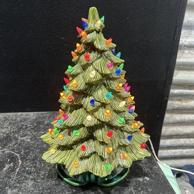 Großer Vintage DHM 1980 Keramik Weihnachtsbaum 16 Zoll mit Lichtsockel Ref Lut