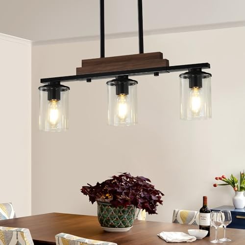Farmhouse Black 3-Light Kitchen Chandelier for Dining Table