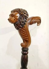 Hand Carved Lion Head Handle Wooden Walking Stick Handmade Walking Cane Gift