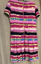 Tahari Arthur S. Levine 14 Pink Striped Woven Sheath Dress V-Neck Zip Knee