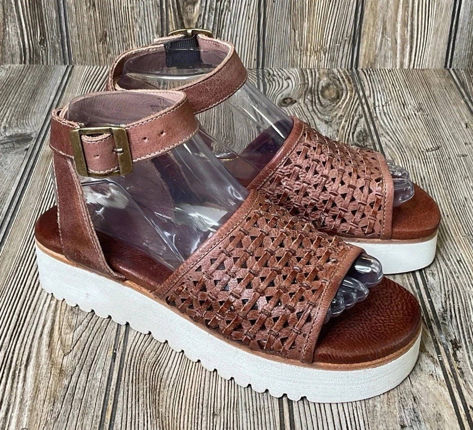 Sandalias Bed Stu Brisa Plataforma Cuero Tejido Marrón Correa al Tobillo Mujer Talla 7 Foto 2 de 4