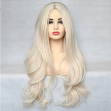 Platinum Blonde Dress Up Wig Long Wavy Heat Resistant Synthetic Hair