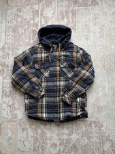 Legendary Outfitters Men's Hooded Plaid Button Front Jacket XL Navy Brown