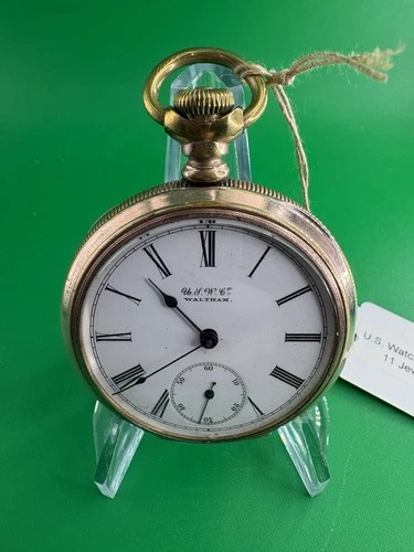 US Watch Co Waltham 1889 Gold Tone 11J Pocket Watch 16005 Runs!!