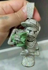 5.00Ct Lab Created Round Men With Money Charm Pendant White Gold Silver Plated