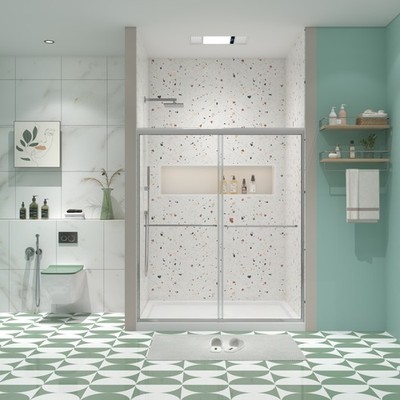 Bypass shower door, sliding door, with 1/4'' tempered glass and Chromed finish