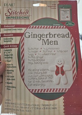 Plaid Stitched Impression Gingerbread Man Counted Cross Stitch Kit W/ Recipe 