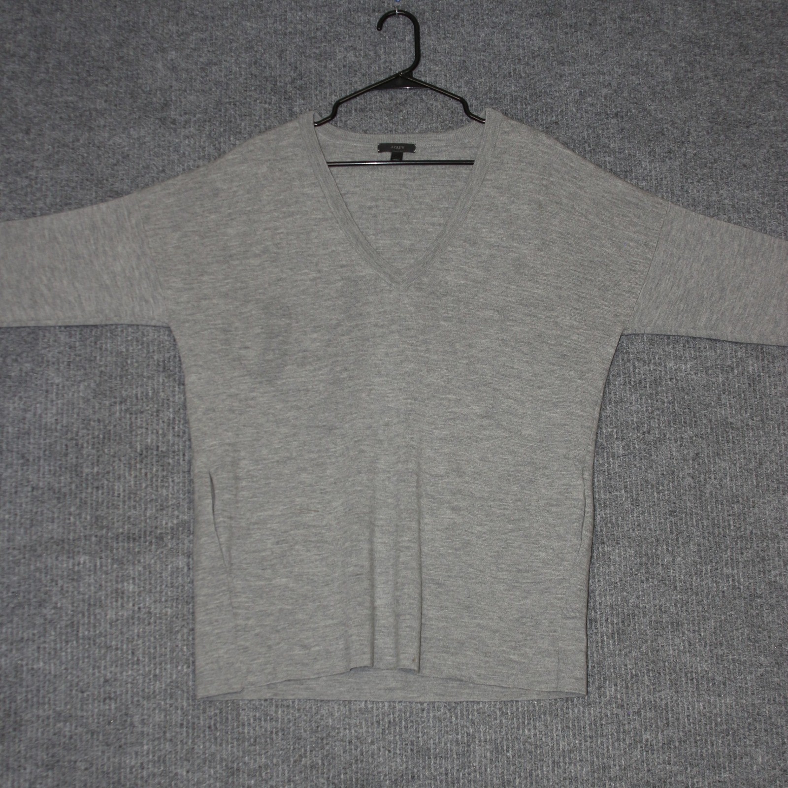 J Crew Sweater Womens Medium Gray Merino Wool V Neck Pockets Oversized