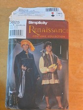 Simplicity 5925 Renaissance Costume Minstrel Sewing Pattern XS-XL. Cosplay