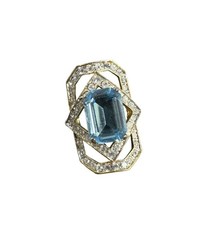 Vtg Emerald Cut Womens Ring Costume Saphire CZ Art Deco Size 8 Eveningwear