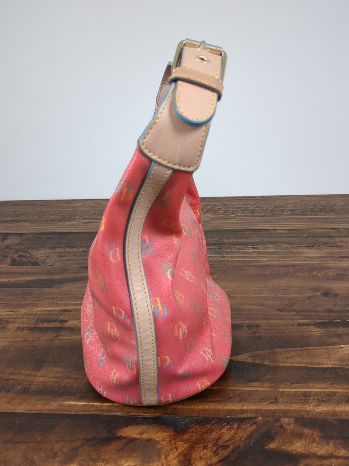 Dooney & Bourke Raspberry Logo Bucket Bag Purse Leather