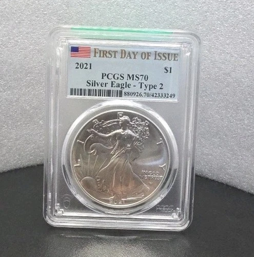 2021 $1 American Silver Eagle Type 2 PCGS MS 70 First Day of Issue Flag Label