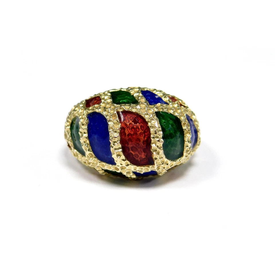 Vintage 14K Gold Enamel Ring - Size 8