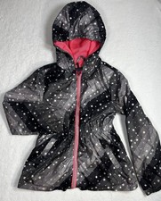 Pink Platinum Girls Hooded Rain Jacket Star Print Pink Lining Size 7/8 Zip Coat