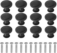 Round Cabinet Knobs 1.18 Inch Black Matte Drawer Pulls Hardware 12 Pack