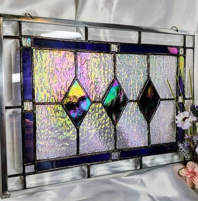 Stained Glass Hanging Iredicent Purple With Multiple Colors 10.5 X 14.5