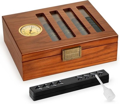 Cigar Box Handcrafted Humidor with Hygrometer and Humidifier, Cedar Wooden