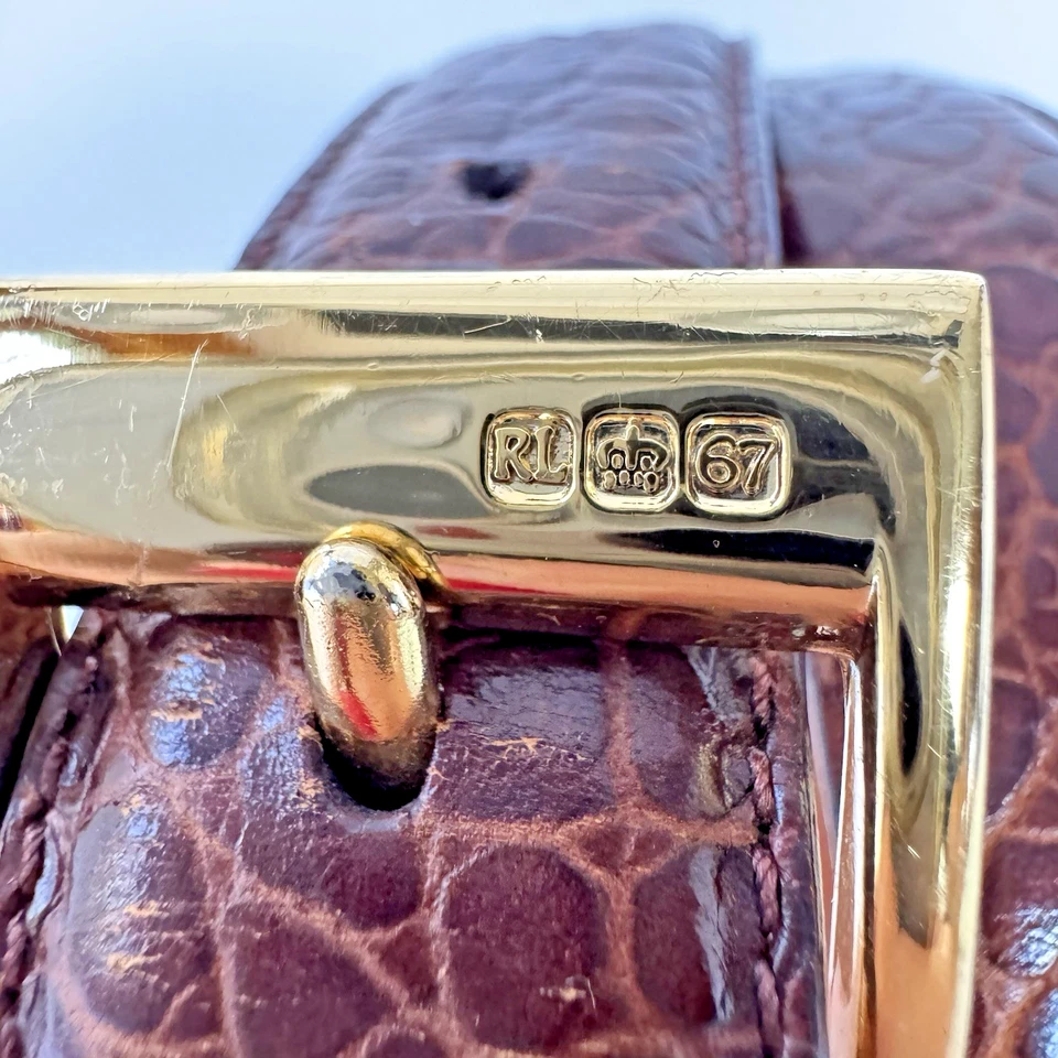 Ralph Lauren RL 67 Cuero Genuino Cocodrilo Repujado TALLA-M Hebilla Dorada Foto 2 de 4