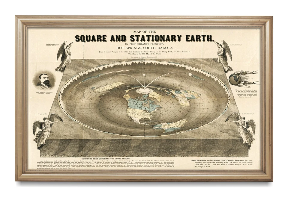 1893 Square and Stationary Earth - Orlando Ferguson Flat Earth Map Of The World - Image 3 of 4