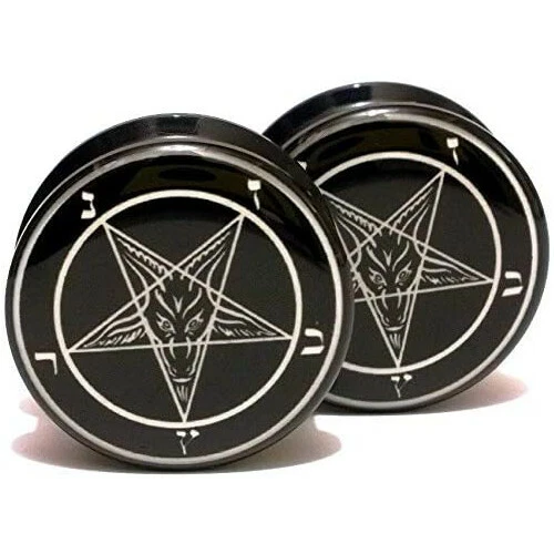 PAIR Acrylic Ear Plugs Screw Fit Gauges Tunnels Earlets Baphomet Pentagram 2