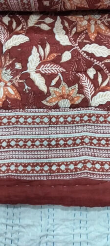 Indian Kantha Hand Block Print Reversible Handmade Bedspread Blanket King Size - Picture 6 of 6