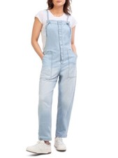 Jordache Womens Slouchy Denim Button Up Wide Leg Overall Knotted Straps Large