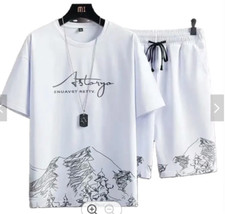 Breathable Casual T shirt Running Set Harajuku Male Suit Men's 2pcs set T-shirt