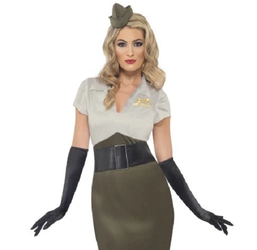 Damas Segunda Guerra Mundial Ejército Pin Up Niña Elegante Vestido Disfraz Mujer Años 40 Conjunto de Smiffys Foto 2 de 4