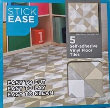 PACK OF 5 STICK EASE NEUTRAL GEOMETRIC SELF-ADHESIVE VINYL FLOOR TILES 305x305mm