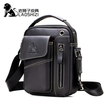 LAOSHIZI Men Leather Crossbody Shoulder Messenger Hiking Travel