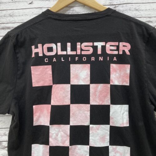 Hollister California Large Adult T-Shirt Cotton Black Pink Checkerboard - Afbeelding 1 van 7