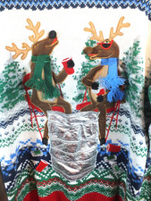 Blizzard Bay Ugly Christmas Sweater Reindeer Drinking Multicolor Acrylic Small