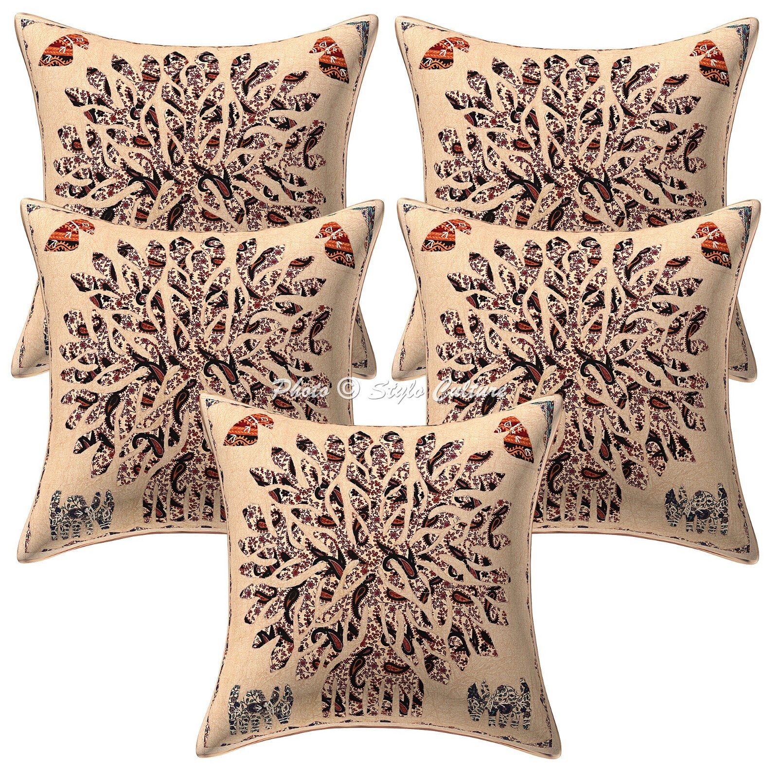 Boho Applique Decorative Throw Pillow Cover