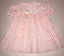 Vtg Mothercare Baby Pink Polka Dot Baby Party Dress Sz 18-24 Mo 1970s 1980s