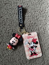 MINNIE MOUSE Keyring Bag Charm Silicone Wrist Strap ID Card Holder NEW