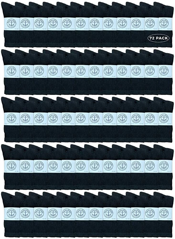 72 PK Mens Wholesale Bulk Cotton Socks,Sport Socks 8-12 (Black) -Mens Crew Socks