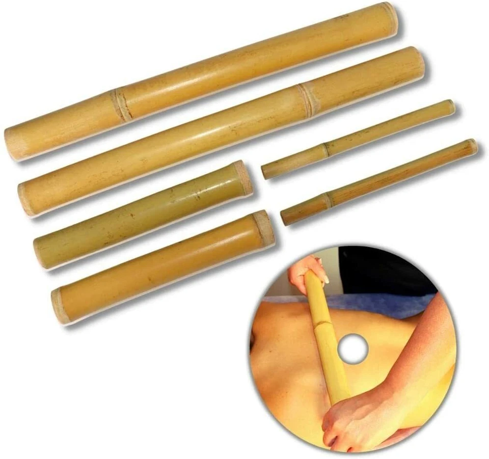 Kit BAMBOO MASSAGE Bambuterapia set massaggio corporale e viso 6 canne di bambu - Immagine 2 di 4