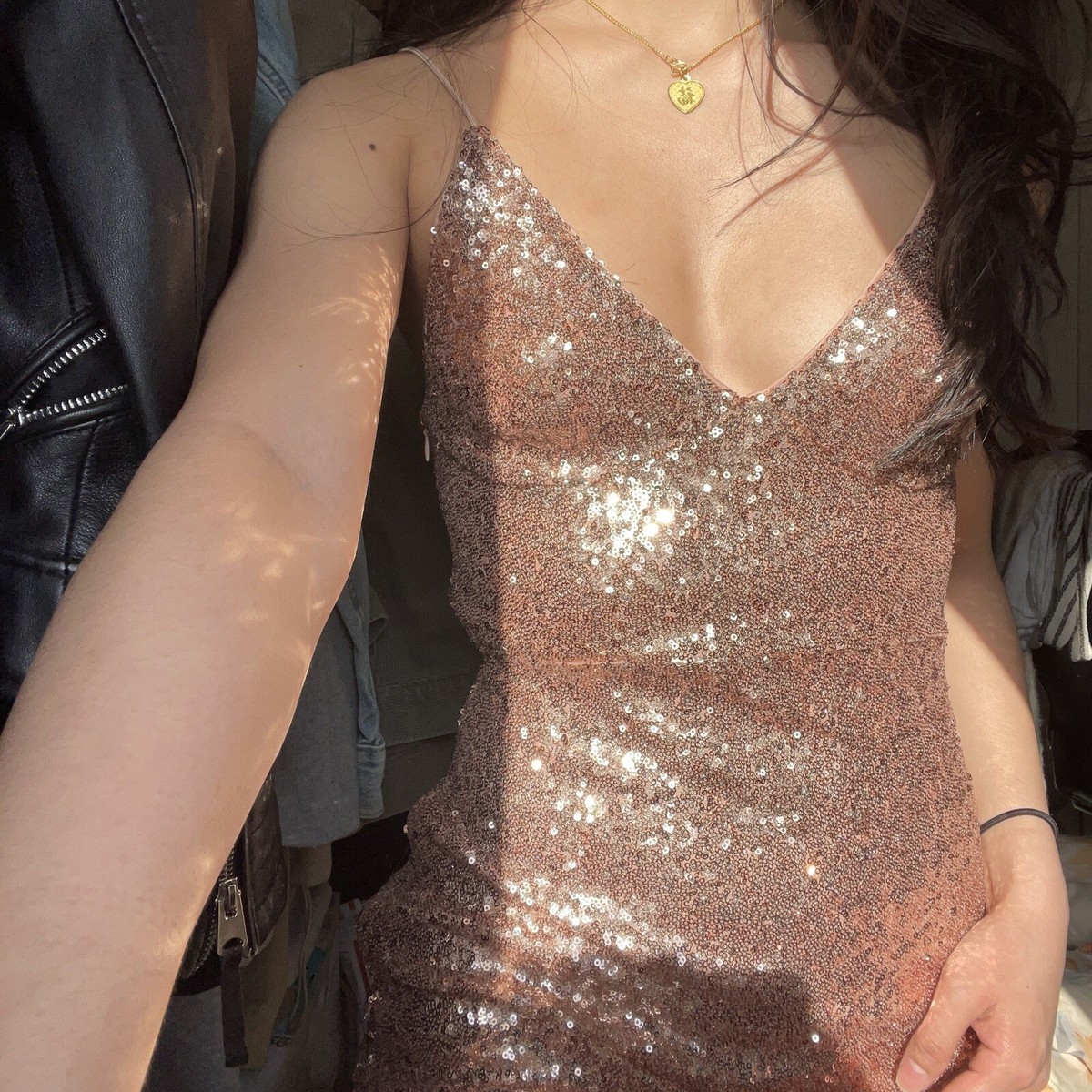 Club L London Pink Sequin Thin Strap V-Neck Bodycon Midi-Dress