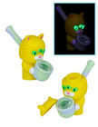 Alien Cat Silicone Tobacco Smoking Pipe Glass Bowl Storage Glowing Eyes 4"