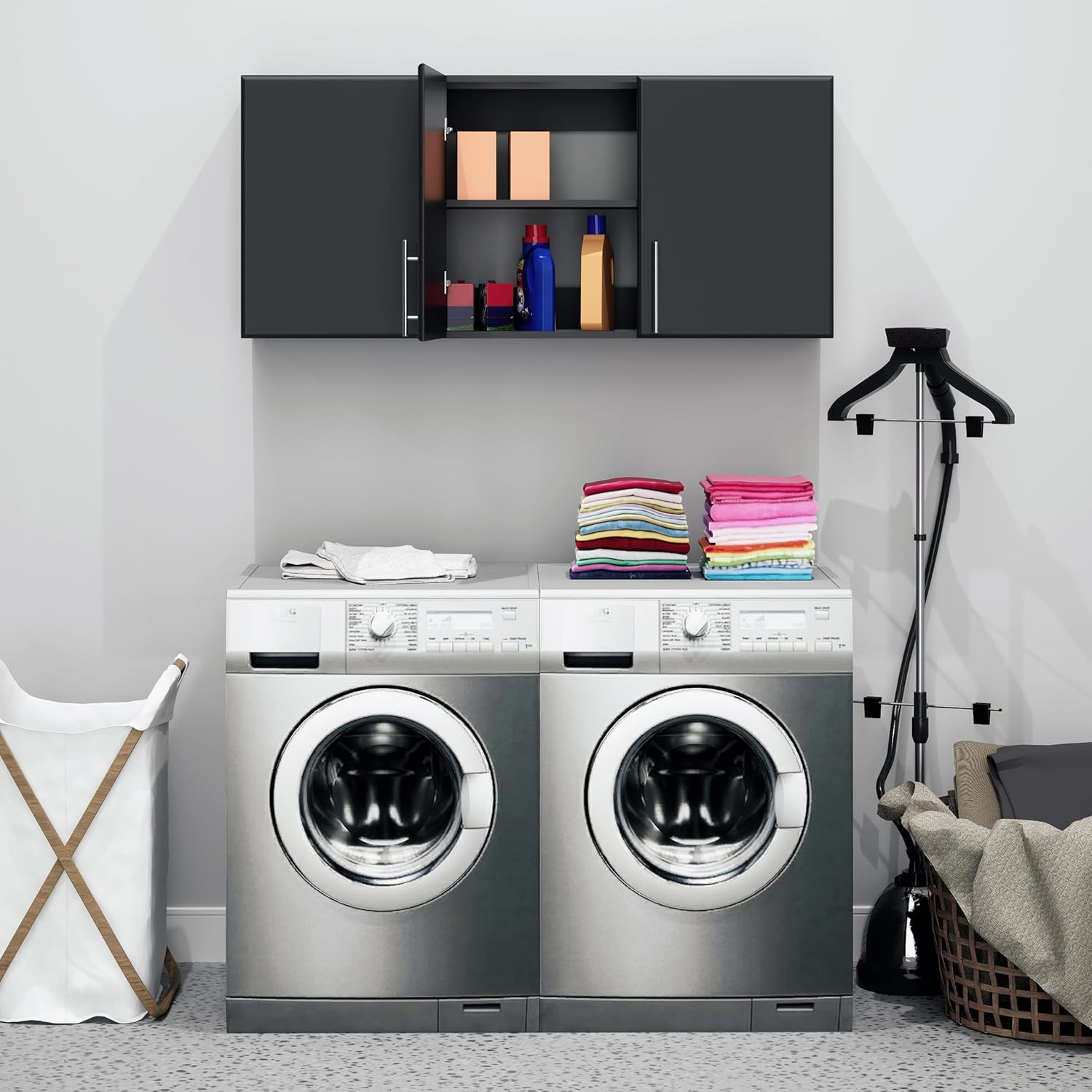 Elite 54" Wall Cabinet, Black Storage Cabinet, Bathroom Cabinet, Pantry Cabinet 