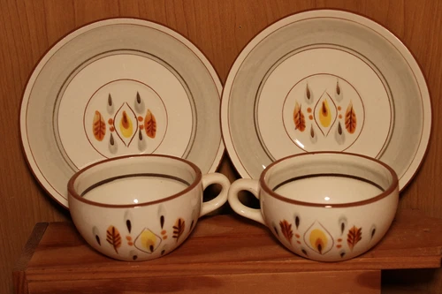 Stangl Pottery Amber Glo, Two Cups and Two Saucers Vintage Collectible Pottery