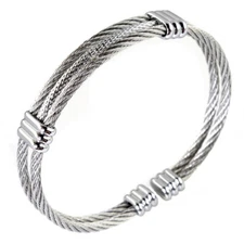 New Fashion Silver Stainless Steel Women Men's Cable Wire Cuff Bracelet Bangle