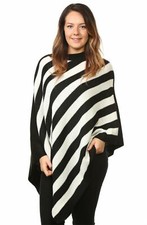 Womens Striped Knit Poncho Jumper Cape Shawl One Size Winter Warm Top
