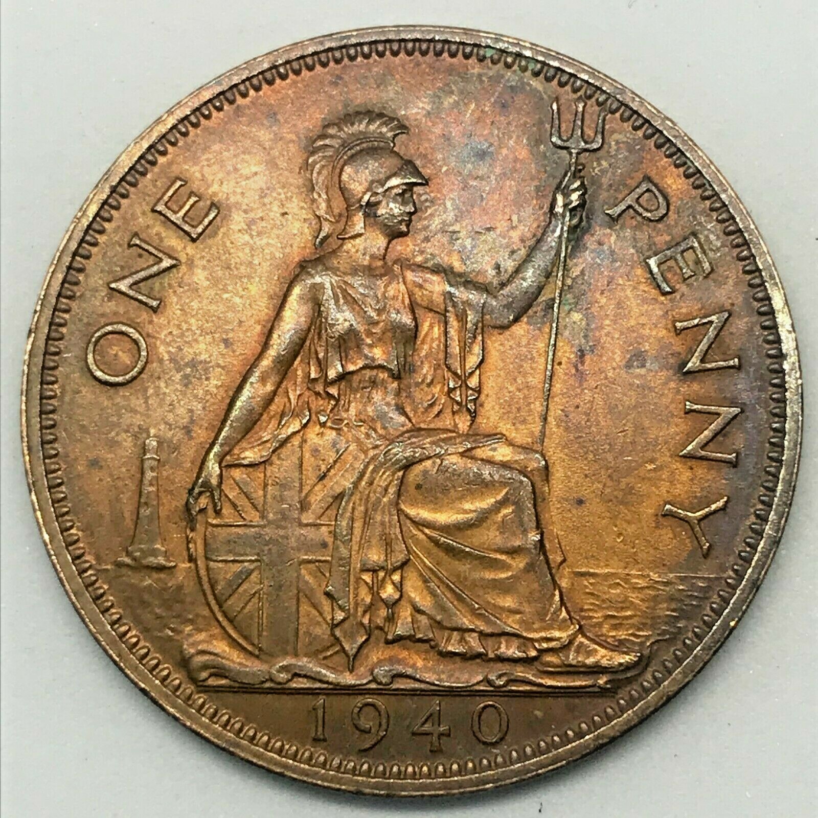1940 GREAT BRITAIN 1 PENNY GEORGE VI BRONZE - Excellent- Toning Coin KM ...