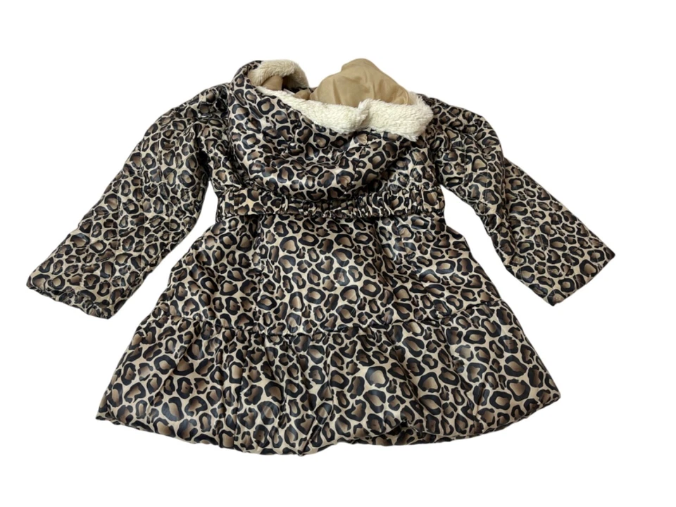 Abrigo acolchado con capucha de piel sintética con estampado de leopardo talla 24M/2T para bebés Rus niñas pequeñas Foto 2 de 4